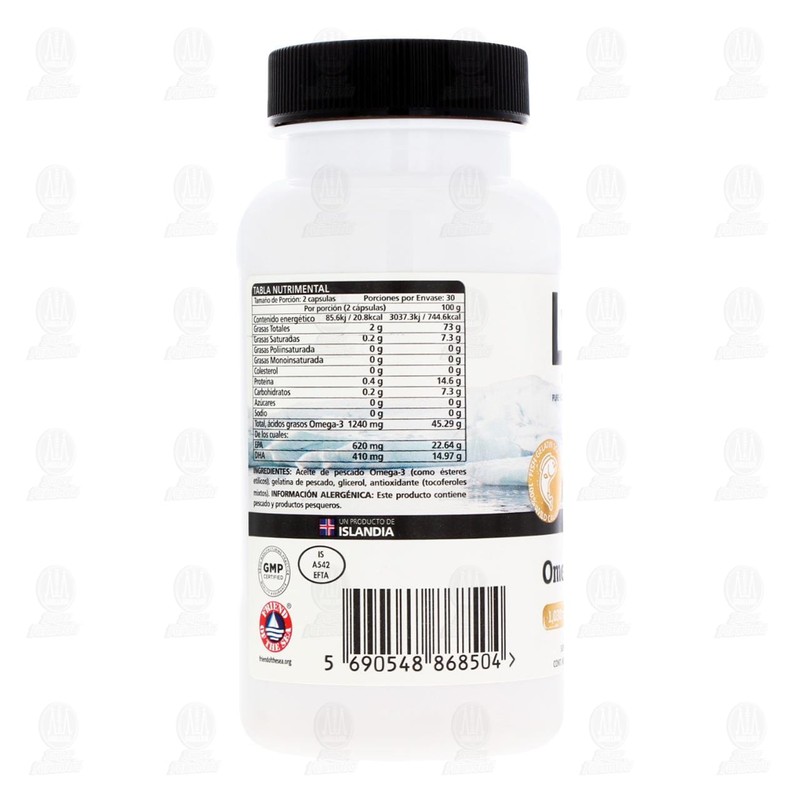 Lysi Omega 3-Forte Suplemento Alimenticio, 60 Cápsulas de 1369 mg