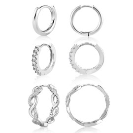 Alexcraft Hoop Earrings, Gold, Silver, Small Women’s Earrings, Set for Multiple Piercings, Sterling Silver, Cubic Zirconia