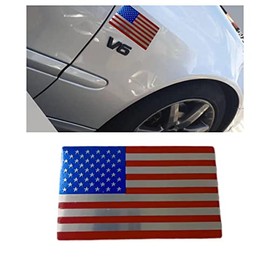 2 PCS Flag Badges 3D Embossed Stars Zinc Alloy Chrome Regular Orientation and Reverse Orientation,Patriotic Flag,for All Car, Truck or SUV (Red Blue S