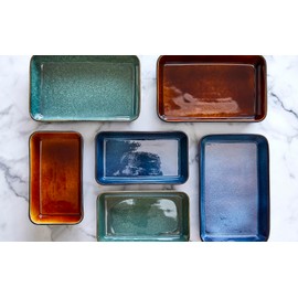 BITZ Stoneware Lasagna Baking Dish, Rectangular Oven Dish, 19 x 14 x 6 cm, Black/Green