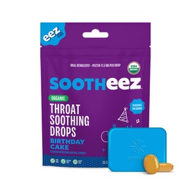 Sootheez Organic Throat Soothing Drops for Adults, Birthday Cake, 25 Count, Refillable, Great Tasting Drops That Sooth Sore Throats