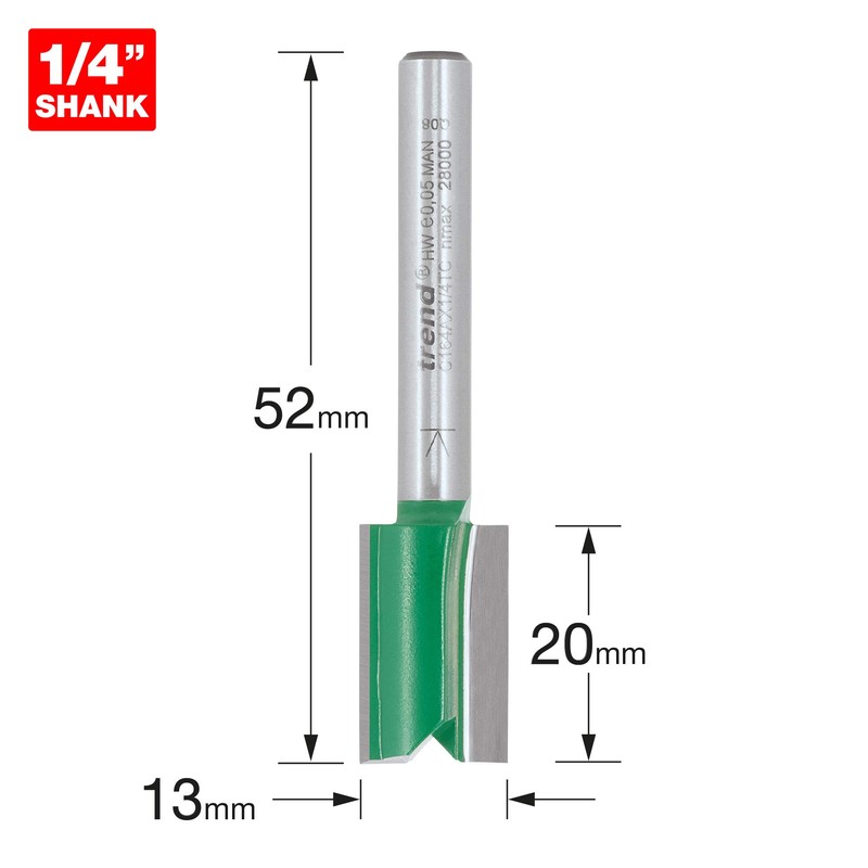Trend CraftPro Straight Two Flute Router Cutter Bit, 1/4 Inch
