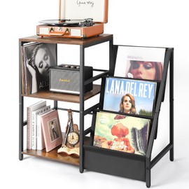 Bikoney Record Player Stand, Turntable Stand with 3-Tier Vinyl Record Storage, Record Player Table Holds Up to 200 Albums, End Table for Vinyl Records, Vinyl Record Holder Cabinet for Living Room