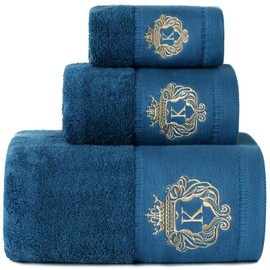 WDTBFY Luxury Bathroom Super Soft and Highly Absorbent Premium 100% Cotton Bath Towel Set for Gifts (Blue-K)
