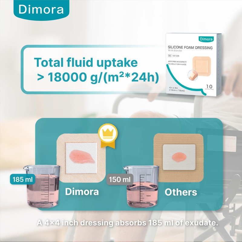 Dimora Silicone Foam Dressing with Border Adhesive 4"x4" Wound Dressing