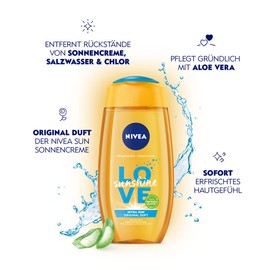 Nivea Love Sunshine Shower Gel (250 ml), Summer Shower Gel with Aloe Vera for Noticeably Soft Skin, Shower with Unique Nivea Sun Cream Fragrance