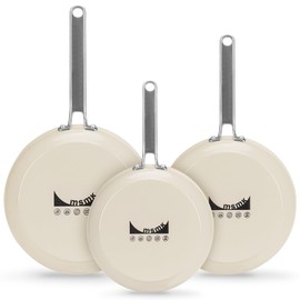 MsMk Ceramic Nonstick 8-inch, 9.5-inch and 11-inch Frying Pan Set, No PFAS & PTFE & PFOA, Stainless Steel Handle, Dishwasher & Oven Safe,induction Base