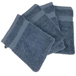 Sue Rossi Face Cloth Wash Mitt Set, 100% Organic Turkish Combed Cotton, 600GSM Thick With Hanging Loop, Size 16cm x 21cm, Flannel Glove Pack Soft & Absorbent (Pacific Blue, 4)