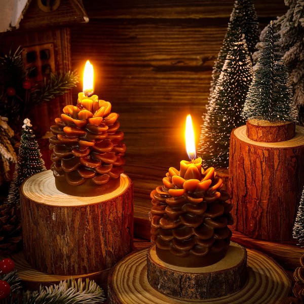 Christmas Scented Candles Gift Wax Realistic Tree Shaped Candle for Home Cute Aromatherapy Candles for Christmas Party Holiday New Year Decoration (Christmas Pine Cone, 2 Pcs)