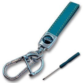 HYmish Key Chain for Cars, Women's, Men's, Metal Fittings, PU Leather, Smart Key, Silver, 5.7 inches (14.5 cm), Blue Gray