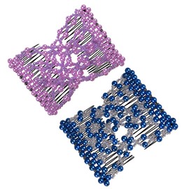 FXBLING Easy Combs Double Stretching Combs, Thick and Thin Hair, New Hair Accessory for Popular Hairstyles in Round Beads (Pink+Rose red)