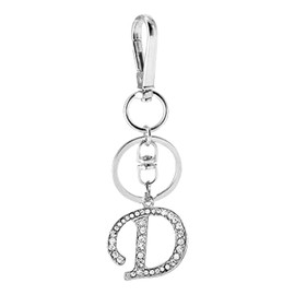 Rohans Womens Silver Plated Alloy Car Key Ring with Crystal Rhinestone Alphabet Initial Letter Keychain (D)