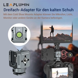 Leaplumin Triple Cold Shoe Mounts Adapter, 3/8 Inch Screw Hole to 1/4 Inch Screw Hole, Aluminium Alloy Hot Shoe Extension Bracket for DSLR Camera Flash Light, Monitor, Microphone Grey