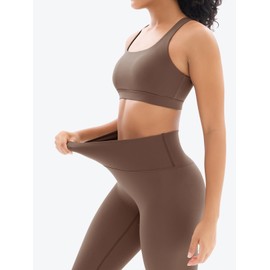 Workout Sets for Women High Waisted Leggings with Cross Back Sports Bra 2 Piece Gym Outfits Yoga Gym Clothes(Y80S-Coffee)