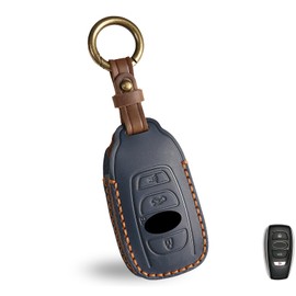 OLLEN Screws-Free Premium Leather Key Fob Cover, Fit for Subaru Outback Forester Legacy Ascent WRX BRZ STI Impreza CrossTrek, Key Holder Protector, Blue