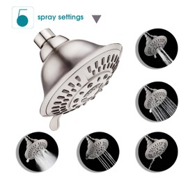 BRIGHT SHOWERS Dual Shower Head Combo Set with High Output Shower Filter High Pressure Rain Showerhead 5 Spray Setting Fixed Shower Head and Matching Brass Shower Head Shut Off Valve with Handle Lever