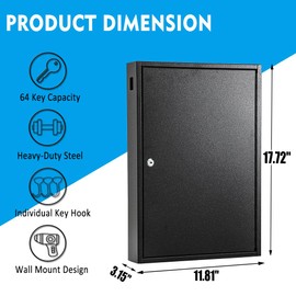 UMEKEN Key Box Wall Mount 64 Position Metal Valet Key Cabinet Lock Box with Key Tags, Key Holder Lockbox Key Organizer Safe Storage Locker Box, Black