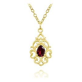 Ice Gems Yellow Gold Flashed Sterling Silver Created Ruby Filigree Heart Teardrop Necklace