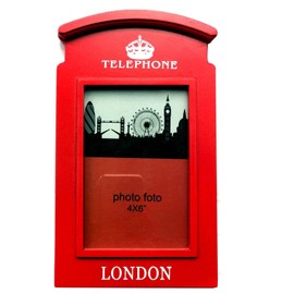 Wooden Photo Frame 6X4 Inch Red Public London Telephone Booth Box British Souvenir Gift