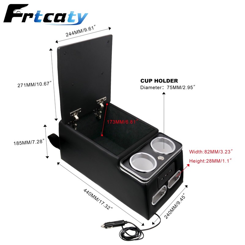 Frtcaty Black Universal Truck Seat/Bench Organizer with LED Light, USB