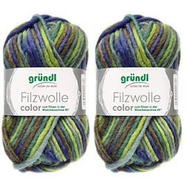 2 x 50 g Gründl Felt Wool with Instructions for Pot Holders (Colour Colours, 22 Green Blue)