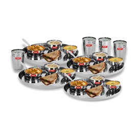 SUMEET Stainless Steel Royal Dinner Set (24 Pieces, Silver), Solid, Geometric