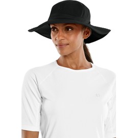Coolibar UPF 50+ Women's Brighton Chlorine Resistant Bucket Hat - Sun Protective (Large/X-Large- Black)