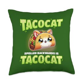 Tacocat Spelled Backward Is Tacocat | Love Cat And Taco Throw Pillow
