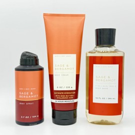 Sage & Bergamot Men's 3-Piece Bath Bundle | Body Spray, Ultimate Hydration Body Cream and Body Wash