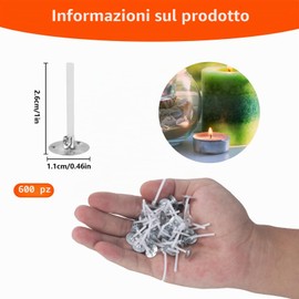 600 stoppini per candela, stoppini da 2,6 cm in cotone, per stoppine, candele fai-da-te