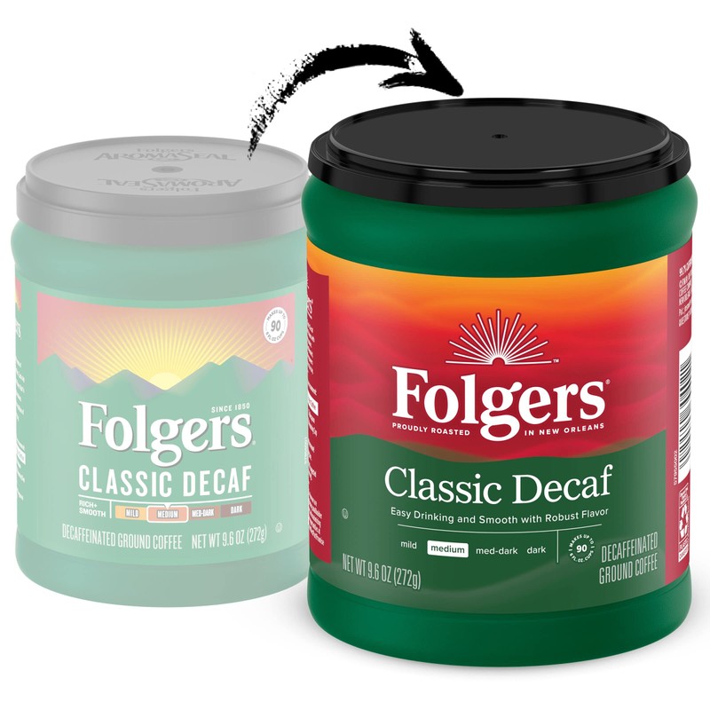 Folgers Decaf Coffee, Ground Coffee, Classic Medium Roast, 9.6 Ounce