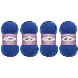 55% Cotton 45% Acrylic Yarn Alize Cotton Gold Thread Crochet Hand Knitting Art Lot of 4skn 400 gr 1444 yds (141-Royal Blue)