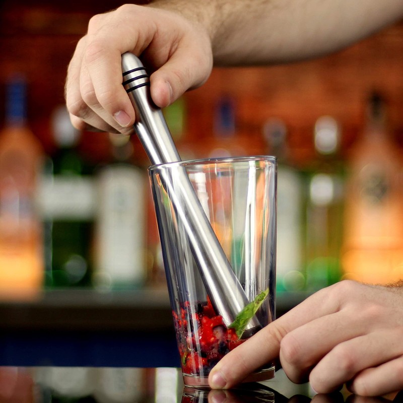 bar@drinkstuff Ring Grip Stainless Steel Muddler Metal Cocktail Muddler with