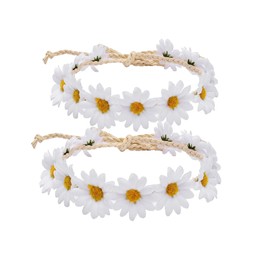LDDCX Flower Hippie Headband Floral Crown Summer Sunflower Hair Accessories Boho Sunflower Crown Hippies Daisy Hair Wreath Bridal Headpiece(FD49) (White)