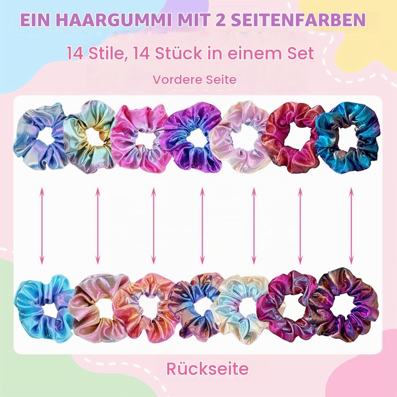 Pack of 14 Shiny Metallic Scrunchies Glitter Hair Bobbles for