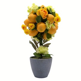 The Gerson Companies Bright Artificial Lemon Topiary Potted Tree, Cheery Home Décor, 8.5 inchDia x 16 inchH, YellowGreenGrey