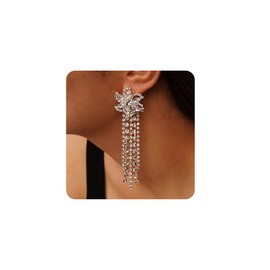 Rumtock Bohemian Fringe Chain Crystal Flower Chandelier Dangle Drop Earrings for Women Wedding Brides