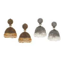 Efulgenz Oxidised Jhumka Indian Oxidized Jewelry Ethnic Vintage Antique Traditional Temple Oxidized Indian Jhumka Jhumki Bollywood Dangle Statement Jhumka Earrings for Women