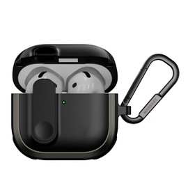 MagEasy AirPods 4 Compatible Case, Shockproof, Drop Prevention, Carabiner Included, Cover, Lock, Wireless Charging, Compatible with AirPods 4, 4th Generation, Case Odyssey Metal Black