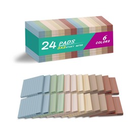 (24 Pads) Lined Sticky Notes 3x3 in Ruled Stickies Super Sticking Power Memo Pads Vintage Colors