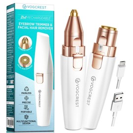 VG Vogcrest Rechargeable 2-in-1 Eyebrow & Facial Hair Remover for Women Painless Razor with LED Light for Lips Body Daily Gentle Comfort Portable Precise Design:_Snow White_1 Pack