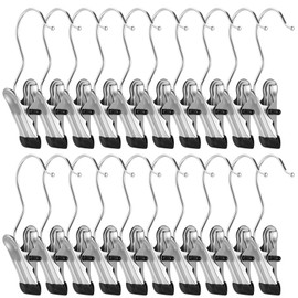 26 Pcs Laundry Hooks, Portable Stainless Steel Clothes Pegs Extra Strong, Single 360° Rotatable No-slip Metal Coat Hangers with Clips, Boots Hangers for Home Travel Towels Socks Clothes Hanger Clips