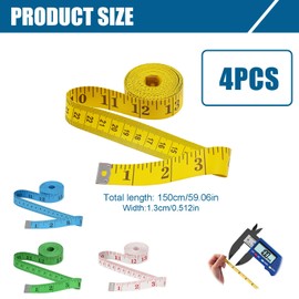 tiyiyok 4 Stück Maßband, Körpermaßband 150 cm, 60 Zoll, Doppelseitiges Flexibles Körper Maßband zum Nähen mit Zentimeter- und Zollangaben, für Schneidermaße, Körpermaße (4 Farben)