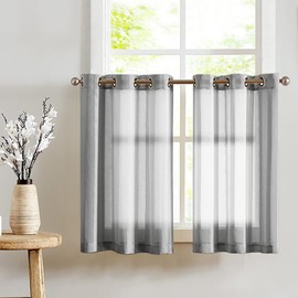 TOPICK Sheer Scheibengardinen mit Ösen Transparent Bistrogadine Landhaus Streifen Voile Küchenvorhang Gestreift Küchengardinen Paarig für Badezimmer Klein Fenster Dekor 90x115cm(BxH) Grau 2er Set