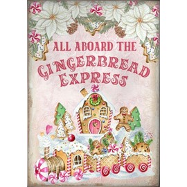 Hushuoni Christmas Tin Sign Pink Gingerbread Express Train Sign, Wall Decor, Gingerbread Cookies Sign, Holiday Print, Decoration, Christmas Party Sign, Sweet Treats 8x12 Inch