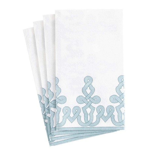 Caspari Dessin Passementerie Paper Linen Disposable Bathroom Guest Towel Napkins in Stone Blue - 12 Count