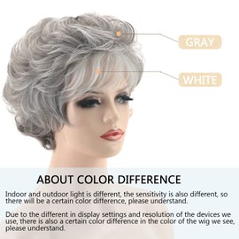 TISHINING Layered Short Grey Curly Wigs for White Women Silver Gray Pixie Cut Synthetic Full Wig with Bangs Natural Looking Daily Party Wigs for Older Women