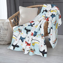 Kids Airplane Blanket Throw 60"x50", Plush Flannel Aircraft Blankets, Soft Warm Decorative for Kids Women
