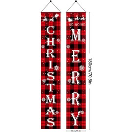 NINU Merry Christmas Banner, Red Black Buffalo Check Plaid Christmas Decorations for Home, Outdoor Christmas Decorations, Merry Christmas Porch Sign Kits for Indoor Outdoor Front Door Wall Home Decor