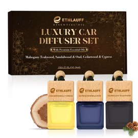 Car Air Freshener Hanging, 3 Pcs Mahogany Teakwood, Sandalwood & Oud, Cedarwood & Cypress, Wooden Scent Air Fresheners Diffuser for Car, 45+ days Long Lasting Fragrance, 0.27 FL OZ/8ML